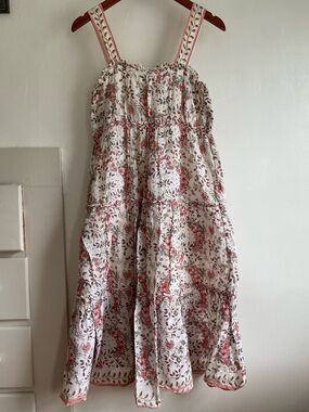 Floral Tiered Sundress in White and Pink
